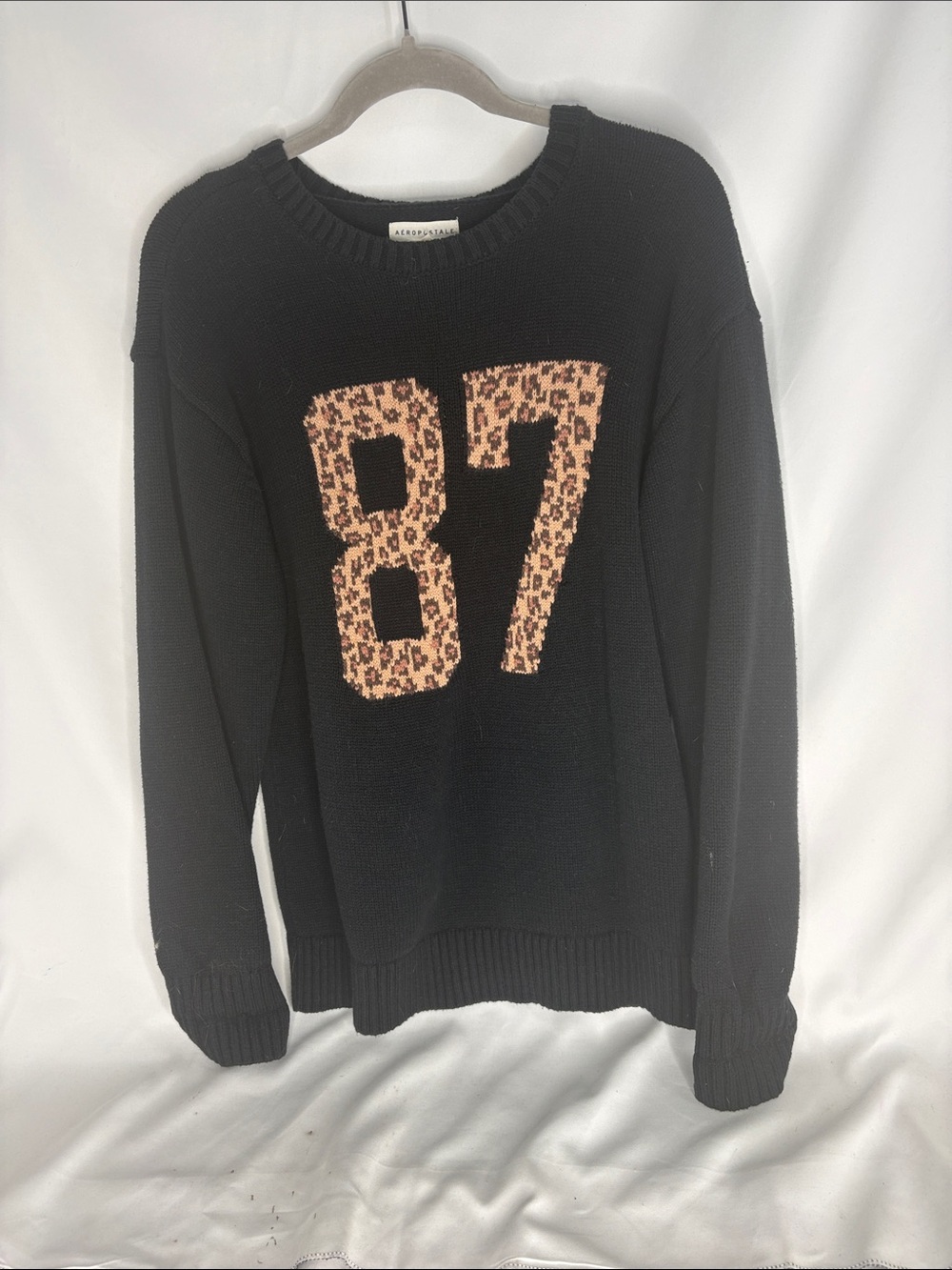 Aeropostale Black Crewneck Sweater with Leopard '87'